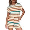 image:imageWIHOLL Two Piece Sets for Women Summer Lounge Short Sets Cap Sleeve Crew Neck Sweatsuit with Pocket XS2XL08orange Green Stripe