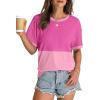 image:imageWIHOLL Womens Casual Crew Neck Ribbed Tops Short Sleeve T Shirts Summer Loose Blouses02abladhot Pink