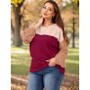 image:imageWIHOLL Womens Fall Fashion 2025 Long Sleeve Shirts Color Block Knitted Ribbed Tunic Tops Casual Loose Fit TrendyRed Wine