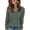 image:imageWIHOLL Womens Fall Fashion 2025 Long Sleeve Tops for Women with Buttons Blouses Dressy Casual V Neck Oversized Sweaters Knit T Shirts Teacher Tlothes Fashion Soft Office Work Green