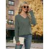 image:imageWIHOLL Womens Fall Fashion 2025 Long Sleeve Tops for Women with Buttons Blouses Dressy Casual V Neck Oversized Sweaters Knit T Shirts Teacher Tlothes Fashion Soft Office Work Green