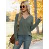 image:imageWIHOLL Womens Fall Fashion 2025 Long Sleeve Tops for Women with Buttons Blouses Dressy Casual V Neck Oversized Sweaters Knit T Shirts Teacher Tlothes Fashion Soft Office Work Green