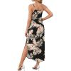 image:imageWIHOLL Womens Maxi Dresses for Women Casual Long Summer Sun Dresses 2026 Spaghetti Strap Hawaiian Vacation Outfits for WomenFloral Black Leaves