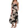 image:imageWIHOLL Womens Maxi Dresses for Women Casual Long Summer Sun Dresses 2026 Spaghetti Strap Hawaiian Vacation Outfits for WomenFloral Black Leaves
