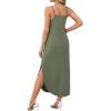 image:imageWIHOLL Womens Maxi Dresses for Women Casual Long Summer Sun Dresses 2026 Spaghetti Strap Hawaiian Vacation Outfits for WomenPlain Army Green
