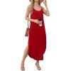 image:imageWIHOLL Womens Maxi Dresses for Women Casual Long Summer Sun Dresses 2026 Spaghetti Strap Hawaiian Vacation Outfits for WomenPlain Red