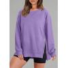image:imageWIHOLL Womens Oversized Lightweight Sweatshirt with Side Slit Zipper Soft Crew Neck Pullover Long Sleeve Tops 2024 FashionL  Purple