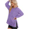 image:imageWIHOLL Womens Oversized Lightweight Sweatshirt with Side Slit Zipper Soft Crew Neck Pullover Long Sleeve Tops 2024 FashionL  Purple