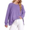 image:imageWIHOLL Womens Oversized Lightweight Sweatshirt with Side Slit Zipper Soft Crew Neck Pullover Long Sleeve Tops 2024 FashionL  Purple