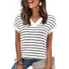 image:imageWIHOLL Womens Short Sleeve Sweater V Neck Cute Tops Trendy Spring Summer Striped Pullover Crochet Sweater Vest1black White