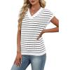 image:imageWIHOLL Womens Short Sleeve Sweater V Neck Cute Tops Trendy Spring Summer Striped Pullover Crochet Sweater Vest1black White