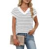 image:imageWIHOLL Womens Short Sleeve Sweater V Neck Cute Tops Trendy Spring Summer Striped Pullover Crochet Sweater Vest1black White