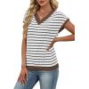 image:imageWIHOLL Womens Short Sleeve Sweater V Neck Cute Tops Trendy Spring Summer Striped Pullover Crochet Sweater Vest1white Black Coffee
