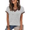 image:imageWIHOLL Womens Short Sleeve Sweater V Neck Cute Tops Trendy Spring Summer Striped Pullover Crochet Sweater Vest1white Black Coffee
