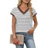 image:imageWIHOLL Womens Short Sleeve Sweater V Neck Cute Tops Trendy Spring Summer Striped Pullover Crochet Sweater Vest1white Black Coffee
