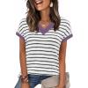 image:imageWIHOLL Womens Short Sleeve Sweater V Neck Cute Tops Trendy Spring Summer Striped Pullover Crochet Sweater Vest1white Black Purple