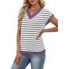 image:imageWIHOLL Womens Short Sleeve Sweater V Neck Cute Tops Trendy Spring Summer Striped Pullover Crochet Sweater Vest1white Black Purple