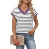 image:imageWIHOLL Womens Short Sleeve Sweater V Neck Cute Tops Trendy Spring Summer Striped Pullover Crochet Sweater Vest1white Black Purple