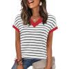 image:imageWIHOLL Womens Short Sleeve Sweater V Neck Cute Tops Trendy Spring Summer Striped Pullover Crochet Sweater Vest1white Black Red