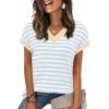 image:imageWIHOLL Womens Short Sleeve Sweater V Neck Cute Tops Trendy Spring Summer Striped Pullover Crochet Sweater Vest1white Blue Beige