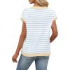 image:imageWIHOLL Womens Short Sleeve Sweater V Neck Cute Tops Trendy Spring Summer Striped Pullover Crochet Sweater Vest1white Blue Beige
