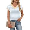 image:imageWIHOLL Womens Short Sleeve Sweater V Neck Cute Tops Trendy Spring Summer Striped Pullover Crochet Sweater Vest1white Blue Beige