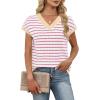 image:imageWIHOLL Womens Short Sleeve Sweater V Neck Cute Tops Trendy Spring Summer Striped Pullover Crochet Sweater Vest1white Pink Beige