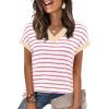 image:imageWIHOLL Womens Short Sleeve Sweater V Neck Cute Tops Trendy Spring Summer Striped Pullover Crochet Sweater Vest1white Pink Beige
