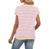 image:imageWIHOLL Womens Short Sleeve Sweater V Neck Cute Tops Trendy Spring Summer Striped Pullover Crochet Sweater Vest1white Pink Beige