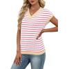 image:imageWIHOLL Womens Short Sleeve Sweater V Neck Cute Tops Trendy Spring Summer Striped Pullover Crochet Sweater Vest1white Pink Beige