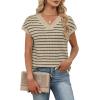 image:imageWIHOLL Womens Short Sleeve Sweater V Neck Cute Tops Trendy Spring Summer Striped Pullover Crochet Sweater VestBeige Black
