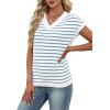 image:imageWIHOLL Womens Short Sleeve Sweater V Neck Cute Tops Trendy Spring Summer Striped Pullover Crochet Sweater VestBlue White