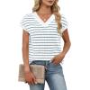 image:imageWIHOLL Womens Short Sleeve Sweater V Neck Cute Tops Trendy Spring Summer Striped Pullover Crochet Sweater VestBlue White