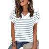 image:imageWIHOLL Womens Short Sleeve Sweater V Neck Cute Tops Trendy Spring Summer Striped Pullover Crochet Sweater VestBlue White