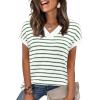 image:imageWIHOLL Womens Short Sleeve Sweater V Neck Cute Tops Trendy Spring Summer Striped Pullover Crochet Sweater VestGreen White