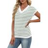 image:imageWIHOLL Womens Short Sleeve Sweater V Neck Cute Tops Trendy Spring Summer Striped Pullover Crochet Sweater VestGreen White
