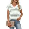 image:imageWIHOLL Womens Short Sleeve Sweater V Neck Cute Tops Trendy Spring Summer Striped Pullover Crochet Sweater VestGreen White