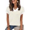 image:imageWIHOLL Womens Short Sleeve Sweater V Neck Cute Tops Trendy Spring Summer Striped Pullover Crochet Sweater VestKhaki White