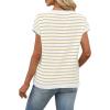image:imageWIHOLL Womens Short Sleeve Sweater V Neck Cute Tops Trendy Spring Summer Striped Pullover Crochet Sweater VestKhaki White