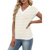 image:imageWIHOLL Womens Short Sleeve Sweater V Neck Cute Tops Trendy Spring Summer Striped Pullover Crochet Sweater VestKhaki White