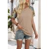 image:imageWIHOLL Womens Summer Tops Color Block Short Sleeve Raglan Shirts Spring Fashion Clothes Vacation OutfitsBoho Brown