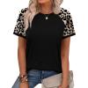 image:imageWIHOLL Womens Summer Tops Color Block Short Sleeve Raglan Shirts Spring Fashion Clothes Vacation OutfitsLeopard Black