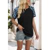 image:imageWIHOLL Womens Summer Tops Color Block Short Sleeve Raglan Shirts Spring Fashion Clothes Vacation OutfitsLeopard Blue Black
