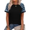 image:imageWIHOLL Womens Summer Tops Color Block Short Sleeve Raglan Shirts Spring Fashion Clothes Vacation OutfitsLeopard Blue Black