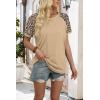 image:imageWIHOLL Womens Summer Tops Color Block Short Sleeve Raglan Shirts Spring Fashion Clothes Vacation OutfitsLeopard Khaki