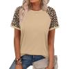 image:imageWIHOLL Womens Summer Tops Color Block Short Sleeve Raglan Shirts Spring Fashion Clothes Vacation OutfitsLeopard Khaki