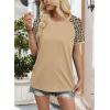 image:imageWIHOLL Womens Summer Tops Color Block Short Sleeve Raglan Shirts Spring Fashion Clothes Vacation OutfitsLeopard Khaki