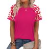 image:imageWIHOLL Womens Summer Tops Color Block Short Sleeve Raglan Shirts Spring Fashion Clothes Vacation OutfitsLeopard Pink