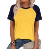 image:imageWIHOLL Womens Summer Tops Color Block Short Sleeve Raglan Shirts Spring Fashion Clothes Vacation OutfitsNavy Yellow
