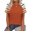 image:imageWIHOLL Womens Summer Tops Color Block Short Sleeve Raglan Shirts Spring Fashion Clothes Vacation OutfitsStriped Orange